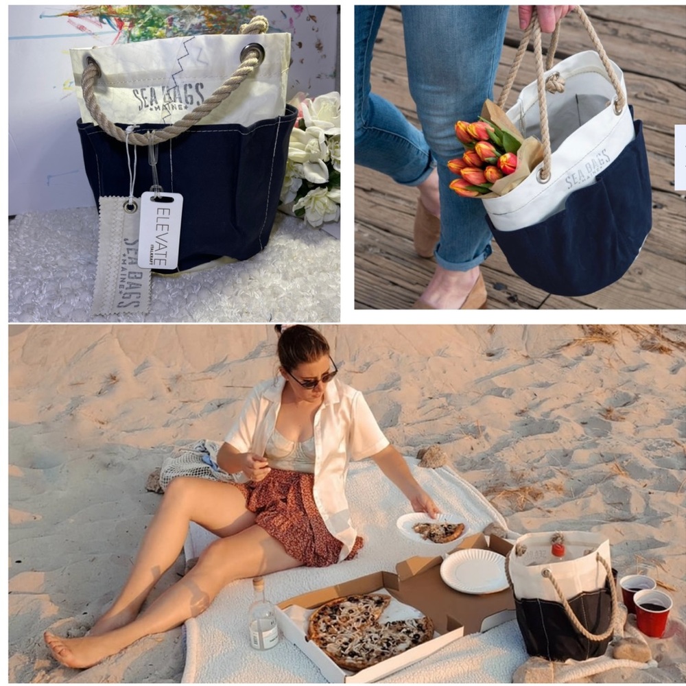 Sea Bags Navy and White Rope-Handle Canvas Tote - Picture 14 of 15